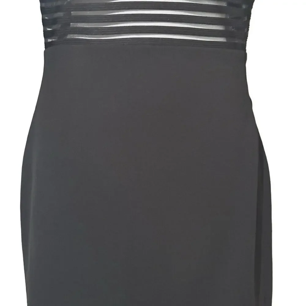 Lulus Perfect Mesh Black Bodycon Stretch Mini Dress 3/4 Sleeve Party LBD sz M